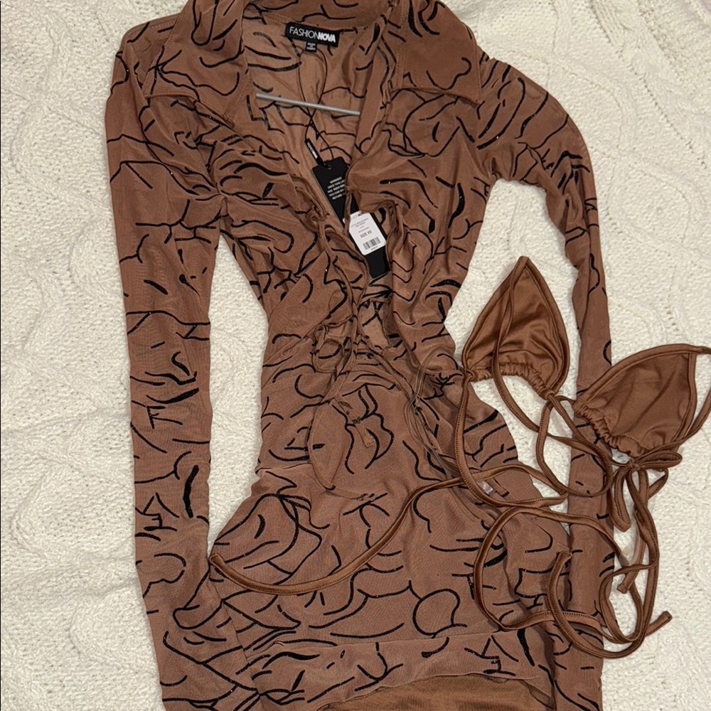 Fashion Nova Brown Patterned Dress